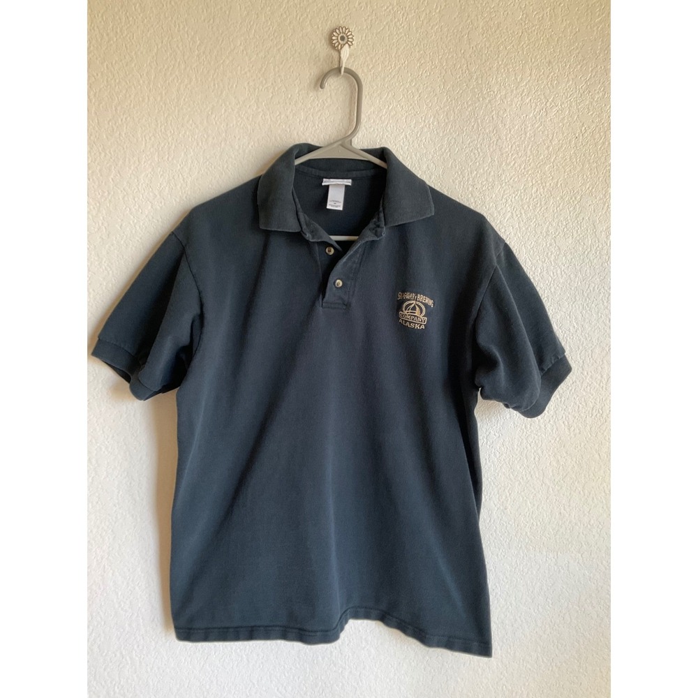 Anvil Skagway Brewing Company Alaska Polo Shirt Mens Medium Black Cotton Pique